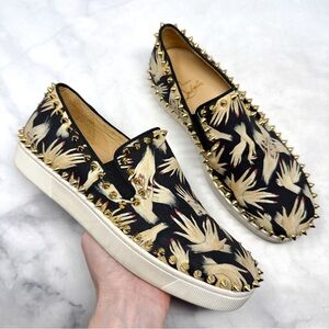 Christian Louboutin Tissue Beauty Hand Nail Print Studded Slip On Sneaker Shoes